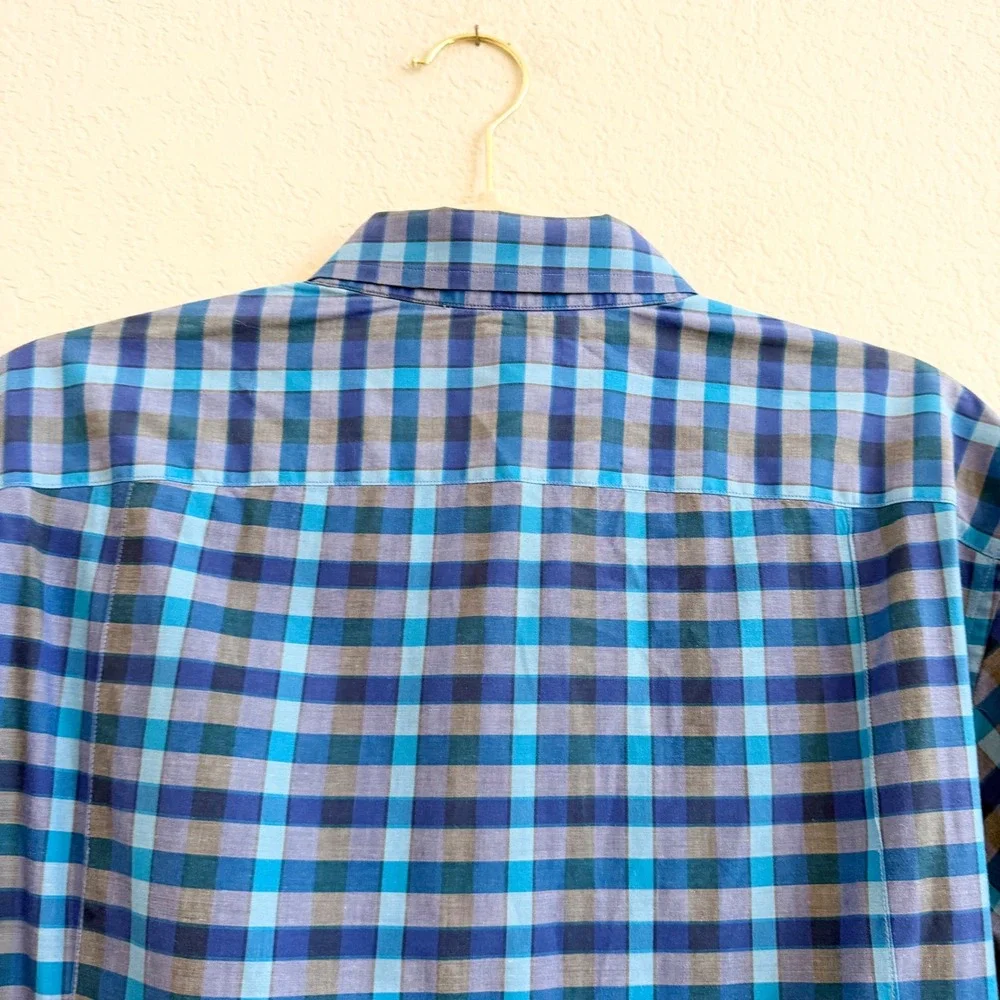 Banana Republic Mens Slim Fit Plaid Button Down Shirt Blue Grey Medium M Long Sl